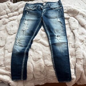 Buckle Women's Distressed Skinny Jeans - Dark Blue